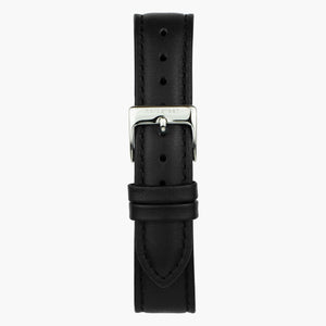 ST14POSILEBL &14mm leather watch strap in black with silver buckle