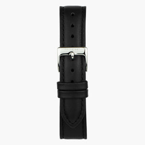ST18POSILEBL &18mm watch band in black leather with silver buckle
