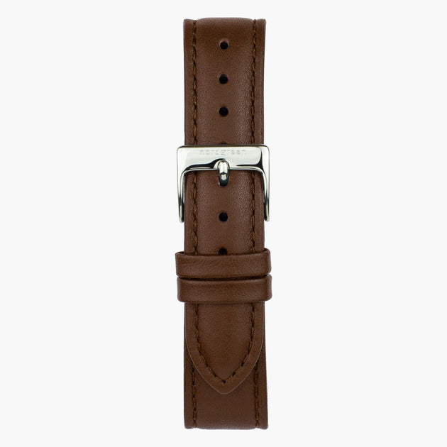 ST18POSILEBR &18mm watch band in brown leather with silver buckle