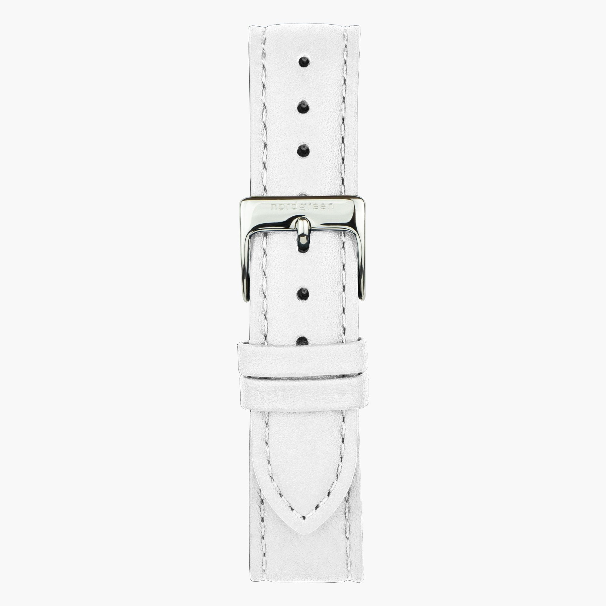 ST18POSILEWH &18mm watch band in white leather with silver buckle