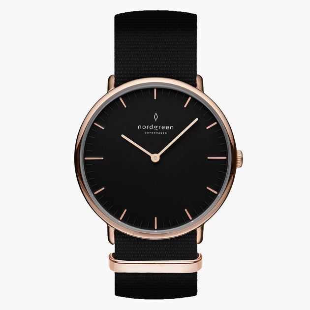 NR32RGNYBLBL NR36RGNYBLBL NR40RGNYBLBL &Native black dial women's watch in rose gold with black nylon straps